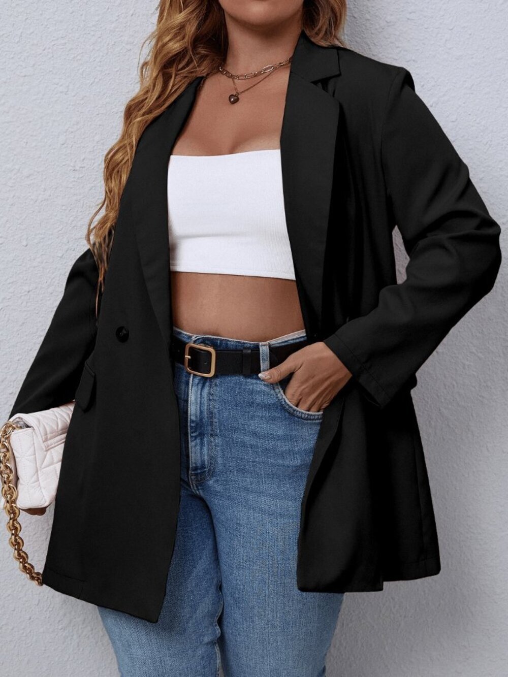 Black Elegant Women's Lapel Double Button Blazer